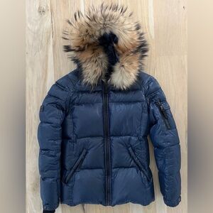 Sam. Girls Elsa Hooded Down Jacket in Navy, Size 14